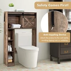 Giantex Over The Toilet Storage Cabinet - Freestanding Bathroom Organizer With Sliding Barn Door & Storage Shelves, Multifunctional Bathroom Toilet Rack For Bathroom, Restroom, Laundry, Brown -Moen Shop 51SMgcRTwdL