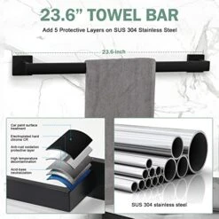 VELIMAX Premium Stainless Steel 4 Pieces Bathroom Hardware Accessories Set Wall Mounted Towel Bar Set, Matte Black, 23.6-Inch -Moen Shop 51Sg25GgKUL