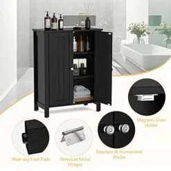 Tangkula Bathroom Floor Cabinet, Free Standing 3 Tier Storage Cabinet With Double Door & Adjustable Shelf, Wooden Bathroom Cabinet For Home Office, 23.5 X 12 X 31.5 Inches (Black) 15 Tangkula Bathroom Floor Cabinet, Free Standing 3 Tier Storage Cabinet With Double Door & Adjustable Shelf, Wooden Bathroom Cabinet For Home Office, 23.5 X 12 X 31.5 Inches (Black) -Moen Shop 51SpMjt5EAL