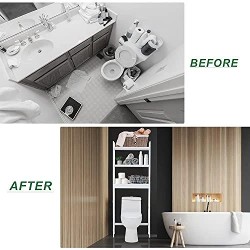 Kasunpul Over The Toilet Storage, 3-Tier Bamboo Over Toilet Bathroom Organizer With Adjustable Shelf & 3 Hook, Fit Most Toilets, Space-Saving, Easy Assembly, White 6 Kasunpul Over The Toilet Storage, 3-Tier Bamboo Over Toilet Bathroom Organizer With Adjustable Shelf & 3 Hook, Fit Most Toilets, Space-Saving, Easy Assembly, White - Image 4