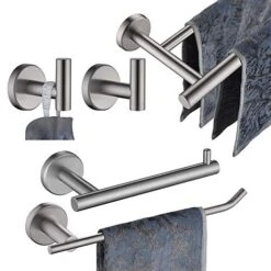 JQK Bathroom Hardware Set, 5-Piece Bath Towel Bar Accessory Set Brushed Steel Towel Rack Holder Wall Mount, BAS105-BN