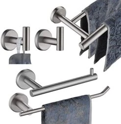 JQK Bathroom Hardware Set, 5-Piece Bath Towel Bar Accessory Set Brushed Steel Towel Rack Holder Wall Mount, BAS105-BN -Moen Shop 51U4i5e3Q4L. AC