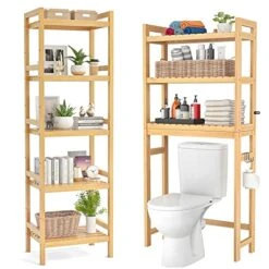 Homykic Bamboo Over The Toilet Storage And 5-Tier Bookshelf, Natural