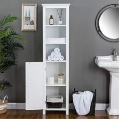 Glitzhome 65.5" H Over-The-Toilet Space Saver Storage Bathroom Cabinet With 1 Adjustable Shelf And 2-Door, White -Moen Shop 51VVVQCo5AL. AC