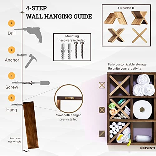 Tic Tac Toe Toilet Paper Holder | Rustic Wall Mounted Floating Hanging Or Freestanding Storage Wooden Shelf | Over The Toilet Roll Storage Rack Organizer | Bathroom Vintage Decor (Farmhouse Brown) 8 Tic Tac Toe Toilet Paper Holder | Rustic Wall Mounted Floating Hanging Or Freestanding Storage Wooden Shelf | Over The Toilet Roll Storage Rack Organizer | Bathroom Vintage Decor (Farmhouse Brown) - Image 6