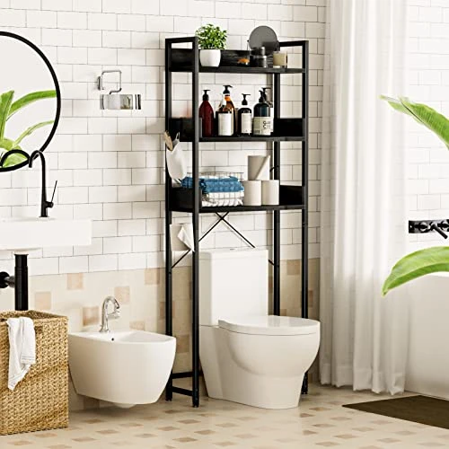 OTK Over The Toilet Storage, 3 Tier Bathroom Organizer Shelf, Freestanding Space Saver With Toilet Paper Holder, Multifunctional Over The Toilet Rack, Black 4 OTK Over The Toilet Storage, 3 Tier Bathroom Organizer Shelf, Freestanding Space Saver With Toilet Paper Holder, Multifunctional Over The Toilet Rack, Black - Image 2