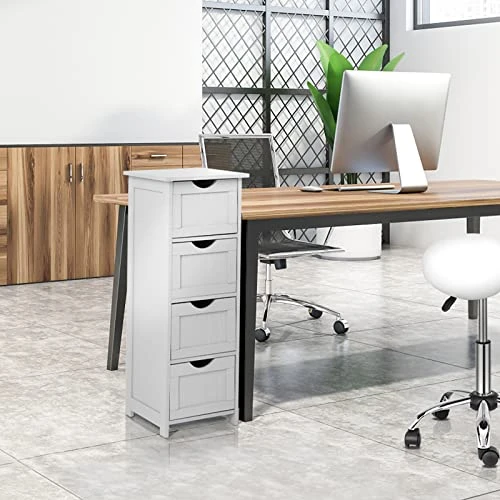 Bonnlo Bathroom Organizer And Storage Wooden Side Bathroom Cabinet With 4 Drawers Free Standing Cabinet White For Bathroom Bedroom Living Room Hallway, 11 13/16" X11 13/16" X32 3/8" 5 Bonnlo Bathroom Organizer And Storage Wooden Side Bathroom Cabinet With 4 Drawers Free Standing Cabinet White For Bathroom Bedroom Living Room Hallway, 11 13/16" X11 13/16" X32 3/8" - Image 3