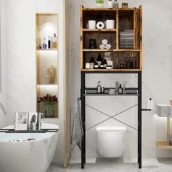 Lamerge Over The Toilet Storage Cabinet, Bathroom Toilet Rack, Freestanding Bathroom Organizer Over Toilet With Adjustable Shelf, Paper Hook, Space Saver Toilet Stands, Open Storage, Rustic Brown 12 Lamerge Over The Toilet Storage Cabinet, Bathroom Toilet Rack, Freestanding Bathroom Organizer Over Toilet With Adjustable Shelf, Paper Hook, Space Saver Toilet Stands, Open Storage, Rustic Brown -Moen Shop 51WQ50JCuWL