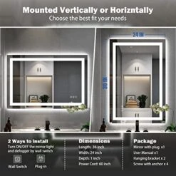 Klajowp 24''x36'' LED Bathroom Mirror With Front + Backlit, Tempered Glass Bathroom Mirror With Lights, Anti-Fog, 3 Colors With Stepless Dimmable Memory Bathroom Vanity Mirror For Wall, Shatterproof -Moen Shop 51XLkevNFgL