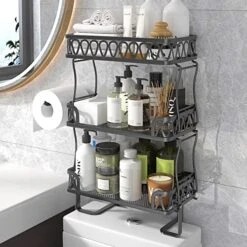 GILLAS 2 Tier Bathroom Over The Toilet Storage Shelf, Farmhouse Bathroom Storage Organizer With Toilet Paper Holder, Space Saver White -Moen Shop 51Xj lHKctL. AC