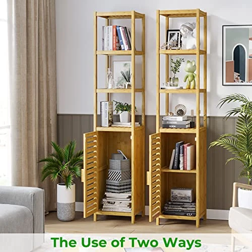 VIAGDO Bathroom Storage Cabinet, Tall Slim Cabinet With Shutter Door And 3 Tier Shelves, Freestanding Linen Tower Cabinet For Living Room, Kitchen, Bathroom Organizer, Natural Bamboo 9 VIAGDO Bathroom Storage Cabinet, Tall Slim Cabinet With Shutter Door And 3 Tier Shelves, Freestanding Linen Tower Cabinet For Living Room, Kitchen, Bathroom Organizer, Natural Bamboo - Image 7