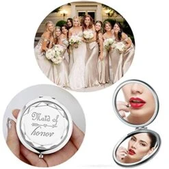 2 Pack Bridesmaid Proposal Gifts,1 Maid Of Honor Mirror 1 Matron Of Honor Mirror,Crystal Pocket Compact Makeup Mirror Wedding Bridesmaid Gifts Bachelorette Party Gifts For Bride (silver) -Moen Shop 51YRIhO872L