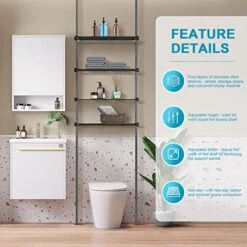 DYN Ptah Over The Toilet Storage Cabinet, 4-Tier Adjustable Over Toilet Bathroom Organizer,Metal Over Toilet Shelves Storage For Small Room, Saving Space, 65 To 116 Inch Tall, Black -Moen Shop 51Z05IYgzpL
