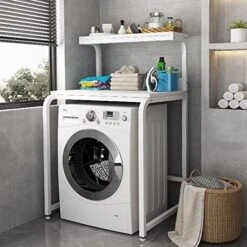 Bathroom Storage Shelves,Washer Storage Frames Floor Standing Punch Free Suitable For Over Toilet High Temperature Steel Balcony Washinghine Shelf Roller Bracket/Black/a -Moen Shop 51Z4E036b0L. AC