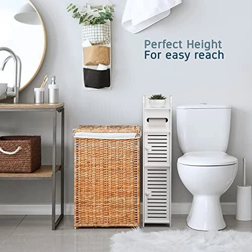 MEZHI Bathroom Storage Cabinet Floor Standing Toilet Paper Organizer Shelves With Door (White) 5 MEZHI Bathroom Storage Cabinet Floor Standing Toilet Paper Organizer Shelves With Door (White) - Image 3