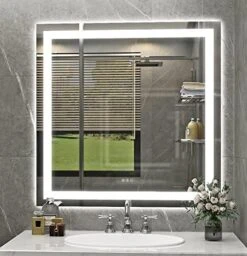 Klajowp 24''x36'' LED Bathroom Mirror With Front + Backlit, Tempered Glass Bathroom Mirror With Lights, Anti-Fog, 3 Colors With Stepless Dimmable Memory Bathroom Vanity Mirror For Wall, Shatterproof -Moen Shop 51a04hfRA5L. AC