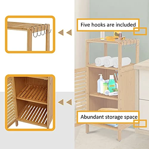 Kinfant Bamboo Bathroom Floor Cabinet Furniture - Free-Standing Storage Cabinet With Single Door And Shelf 7 Kinfant Bamboo Bathroom Floor Cabinet Furniture - Free-Standing Storage Cabinet With Single Door And Shelf - Image 5
