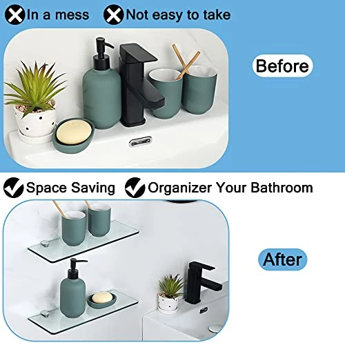 SAYAYO Floating Glass Shelves For Bathroom, 15 X 5 Inch Chrome Tempered Glass Shelf For Wall 1 Pack, Clear 6 SAYAYO Floating Glass Shelves For Bathroom, 15 X 5 Inch Chrome Tempered Glass Shelf For Wall 1 Pack, Clear - Image 4