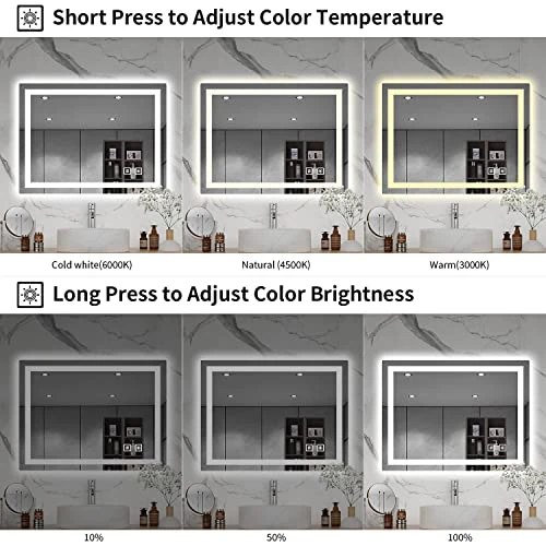 SHUAFA LED Mirror For Bathroom, 24x32 Inch Backlit + Front Lighted Bathroom Mirror With Lights, High-Density Double Light Strips, 3 Colors, Shatter-Proof, Anti-Fog And Brightness Memory 7 SHUAFA LED Mirror For Bathroom, 24x32 Inch Backlit + Front Lighted Bathroom Mirror With Lights, High-Density Double Light Strips, 3 Colors, Shatter-Proof, Anti-Fog And Brightness Memory - Image 5