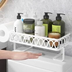 GILLAS 2 Tier Bathroom Over The Toilet Storage Shelf, Farmhouse Bathroom Storage Organizer With Toilet Paper Holder, Space Saver White -Moen Shop 51dujKcNihL. AC