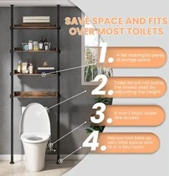 ALLZONE Bathroom Organizer, Over The Toilet Storage, 4-Tier Adjustable Wood Shelves For Small Rooms, Saver Space Rack, 92 To 116 Inch Tall, Narrow Cabinet, Rustic Brown -Moen Shop 51f1eQN37rL