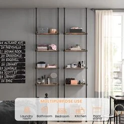 ALLZONE Bathroom Organizer, Over The Toilet Storage, 4-Tier Adjustable Wood Shelves For Small Rooms, Saver Space Rack, 92 To 116 Inch Tall, Narrow Cabinet, Rustic Brown -Moen Shop 51f57l4rkPL