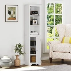 UTEX 64" Freestanding Storage Cabinet, Bathroom Tall Cabinet With Doors And Shelves, Free Standing Linen Tower, Home Storage Furniture,White -Moen Shop 51fjknF7VRL