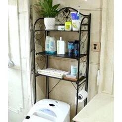 LISDERGOD 3 Tier Over-the-toilet Storage Rack, Modern Wrought Iron Bathroom Organizer Free Standing Restroom Organizers For Paper Towels Shampoo With Hooks And Toilet Paper Holder For Balcony/laundry -Moen Shop 51gPtLevZML