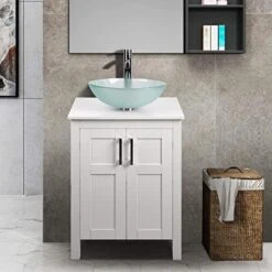 YOURLITE 24 Inches Bathroom Vanity, Modern Stand Pedestal Cabinet, Wood White Fixture, Without Mirror -Moen Shop 51hFviICkiL. AC