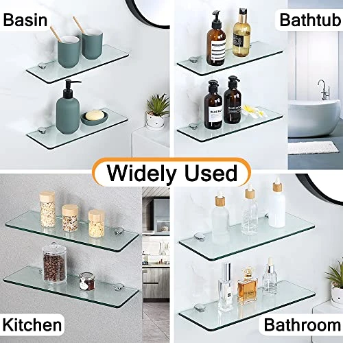 SAYAYO Floating Glass Shelves For Bathroom, 15 X 5 Inch Chrome Tempered Glass Shelf For Wall 1 Pack, Clear 7 SAYAYO Floating Glass Shelves For Bathroom, 15 X 5 Inch Chrome Tempered Glass Shelf For Wall 1 Pack, Clear - Image 5