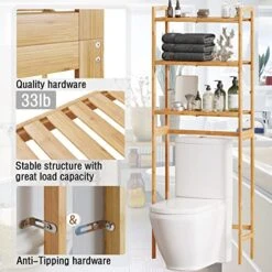 AMBIRD Over The Toilet Storage, 3-Tier Bathroom Organizer Over Toilet With Sturdy Bamboo Shelves,Multifunctional Toilet Shelf,Easy To Assemble And Saver Space, 25 * 10 * 64 Inches (Original Color) -Moen Shop 51ibOqsrzwL