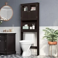 FCH Over The Toilet Storage Space Saver Bathroom Cabinet Organizer Storage Cabinet Brown