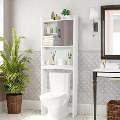 Tangkula Over The Toilet Storage Cabinet, Freestanding Tall Bathroom Organizer With Open Storage Shelves And Enclosed Storage Cabinet, Versatile Space Saver For Bathroom Toilet Laundry Room (White) -Moen Shop 51kiylhM2mL