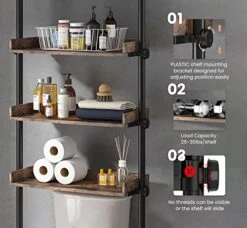 ALLZONE Bathroom Organizer, Over The Toilet Storage, 4-Tier Adjustable Wood Shelves For Small Rooms, Saver Space Rack, 92 To 116 Inch Tall, Narrow Cabinet, Rustic Brown -Moen Shop 51kwGmlqKZL