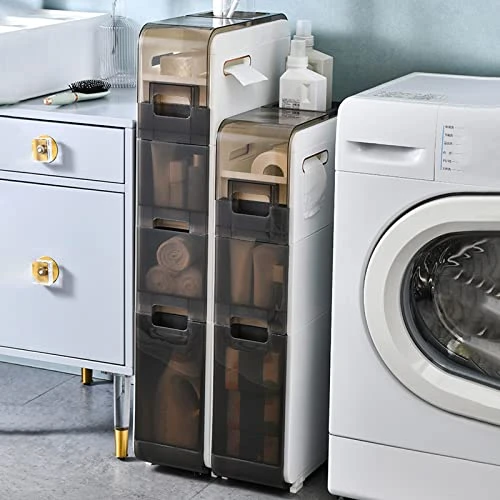 OEODJUJS 6.9" W Skinny Bathroom Storage Cabinet, 4 Tier Toilet Paper Holder Cabinet With Drawers, Narrow Pantry Cabinet For Bedroom/Kitchen Small Space, White 4 OEODJUJS 6.9" W Skinny Bathroom Storage Cabinet, 4 Tier Toilet Paper Holder Cabinet With Drawers, Narrow Pantry Cabinet For Bedroom/Kitchen Small Space, White - Image 2