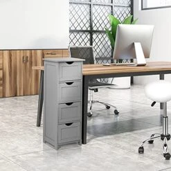 VINGLI Bathroom Cabinet 4 Drawers Storage Organizer Freestanding Bathroom Floor Cabinet Side Corner Storage For Bathroom Livng Room Kitchen Office Grey 12" X 12" X 32" 13 VINGLI Bathroom Cabinet 4 Drawers Storage Organizer Freestanding Bathroom Floor Cabinet Side Corner Storage For Bathroom Livng Room Kitchen Office Grey 12" X 12" X 32" -Moen Shop 51nO5estmKS