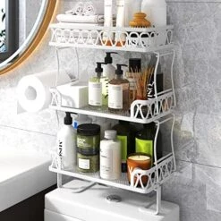 GILLAS 2 Tier Bathroom Over The Toilet Storage Shelf, Farmhouse Bathroom Storage Organizer With Toilet Paper Holder, Space Saver White -Moen Shop 51nPWcyeJYL. AC