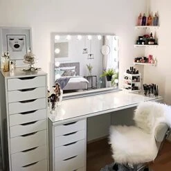 AIKVSXER Large Vanity Mirror With Lights, Hollywood Vanity Mirror, Hollywood Mirror With Lights, 15 Dimmable LED 3 Colors, USB Charging Port, Sturdy Metal Frame Design -Moen Shop 51oCFAWhmWS