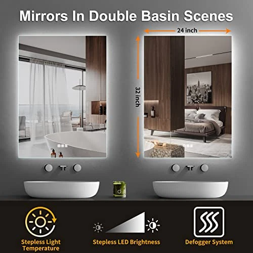 Benime 24×32 Inch LED Backlit Mirror Bathroom, 2023 Upgraded Brightness Dimmable LED Mirror For Bathroom With Anti-Fog, Stepless Colors, Smart Vanity Bathroom Mirror With Lights, Light Mirror For Gift 8 Benime 24×32 Inch LED Backlit Mirror Bathroom, 2023 Upgraded Brightness Dimmable LED Mirror For Bathroom With Anti-Fog, Stepless Colors, Smart Vanity Bathroom Mirror With Lights, Light Mirror For Gift - Image 6