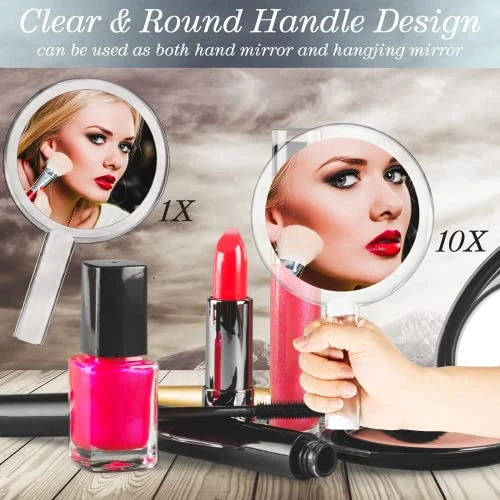 MILEDUO Double-Sided Handheld Mirror With Stand 1X/10X Magnifying Mirror With Handle Clear Adjustable Handheld Mirror Round Makeup Hand Mirror For Women Girls Makeup Tools Home Travel Use 6 MILEDUO Double-Sided Handheld Mirror With Stand 1X/10X Magnifying Mirror With Handle Clear Adjustable Handheld Mirror Round Makeup Hand Mirror For Women Girls Makeup Tools Home Travel Use - Image 4
