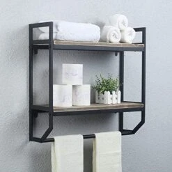 2-Tier Metal Industrial 23.6" Bathroom Shelves Wall Mounted,Rustic Wall Shelf Over Toilet,Towel Rack With Towel Bar,Utility Storage Shelf Rack, Floating Shelves Towel Holder,Black Brush Silver -Moen Shop 51oUvbvMQjL. AC