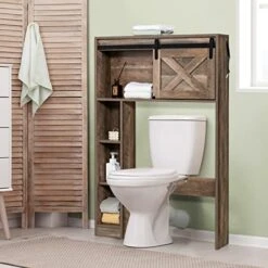 Giantex Over The Toilet Storage Cabinet - Freestanding Bathroom Organizer With Sliding Barn Door & Storage Shelves, Multifunctional Bathroom Toilet Rack For Bathroom, Restroom, Laundry, Brown -Moen Shop 51qVe2HSzML