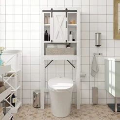 SOSPIRO Farmhouse Over The Toilet Storage With Sliding Barn Door, Freestanding Bathroom Over The Toilet Organizer Above Toilet Storage Cabinet With Adjustable Shelf, Tall Bathroom Space Saver, White1 -Moen Shop 51qkAsxMcHL