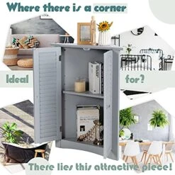 GLACER 3-Shelf Corner Cabinet, Freestanding Bathroom Floor Cabinet With Double Shutter Doors And Adjustable Shelf, Suitable For Bathroom, Living Room, Bedroom, Kitchen, 25 X 12.5 X 32 Inches (Grey) -Moen Shop 51rVJPpuJpL