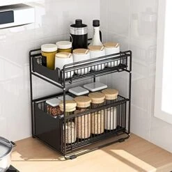 HUOLE Under Sink Storage Shelf With 2 Levels Sliding Baskets And Non-Slip Pad For Kitchen Bathroom (37.4 X 26.5 X 44 Cm, White), 1 Piece -Moen Shop 51rlp9StAmL. AC