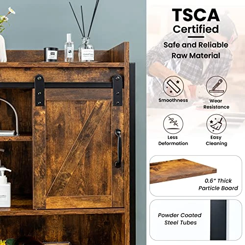 Giantex Over The Toilet Storage Cabinet, 4-Tier Bathroom Organizer W/ 3-Position Adjustable Shelves & Sliding Barn Door, Freestanding Toilet Space Saver Shelf For Bathroom, Laundry (Rustic Brown) 8 Giantex Over The Toilet Storage Cabinet, 4-Tier Bathroom Organizer W/ 3-Position Adjustable Shelves & Sliding Barn Door, Freestanding Toilet Space Saver Shelf For Bathroom, Laundry (Rustic Brown) - Image 6