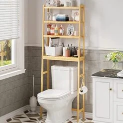 AMBIRD Over The Toilet Storage, 3-Tier Bathroom Organizer Over Toilet With Sturdy Bamboo Shelves,Multifunctional Toilet Shelf,Easy To Assemble And Saver Space, 25 * 10 * 64 Inches (Original Color) -Moen Shop 51ssUnPZKLL. AC