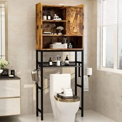 Lamerge Over The Toilet Storage Cabinet, Bathroom Toilet Rack, Freestanding Bathroom Organizer Over Toilet With Adjustable Shelf, Paper Hook, Space Saver Toilet Stands, Open Storage, Rustic Brown