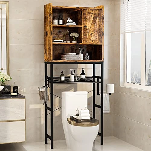 Lamerge Over The Toilet Storage Cabinet, Bathroom Toilet Rack, Freestanding Bathroom Organizer Over Toilet With Adjustable Shelf, Paper Hook, Space Saver Toilet Stands, Open Storage, Rustic Brown 3 Lamerge Over The Toilet Storage Cabinet, Bathroom Toilet Rack, Freestanding Bathroom Organizer Over Toilet With Adjustable Shelf, Paper Hook, Space Saver Toilet Stands, Open Storage, Rustic Brown