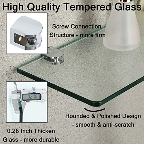 SAYAYO Floating Glass Shelves For Bathroom, 15 X 5 Inch Chrome Tempered Glass Shelf For Wall 1 Pack, Clear 3 SAYAYO Floating Glass Shelves For Bathroom, 15 X 5 Inch Chrome Tempered Glass Shelf For Wall 1 Pack, Clear